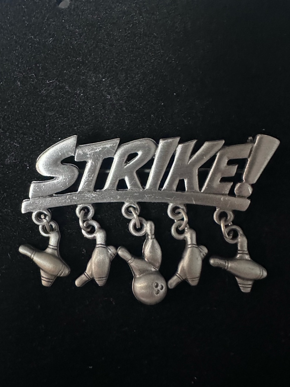 JJ- Vintage 'STRIKE!' Bowling Charm Pin - Silver Tone